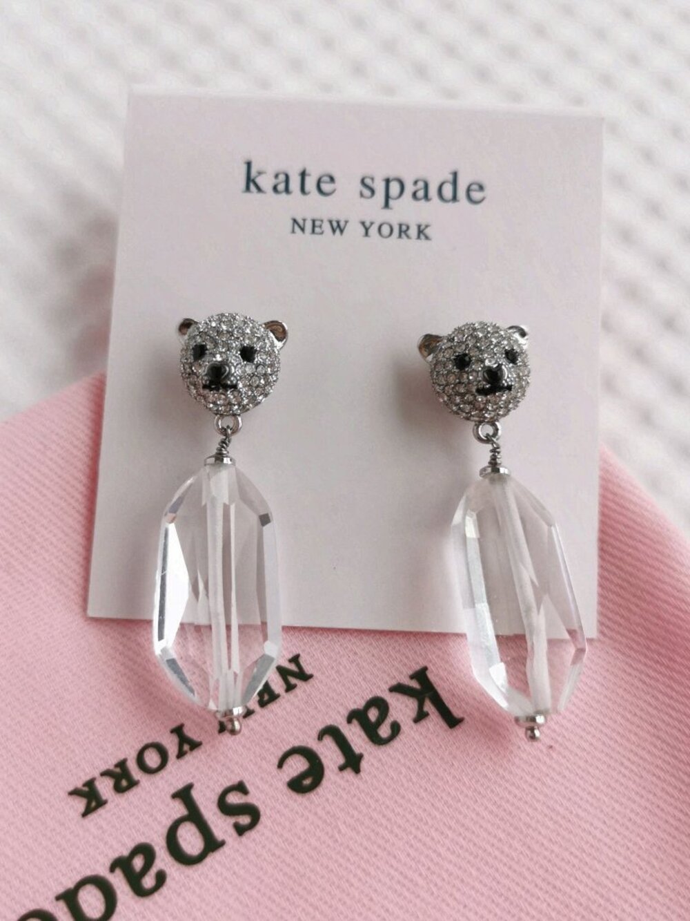 Kate Spade Silver Clear Arctic Friends Polar Bear Earrings NEW
